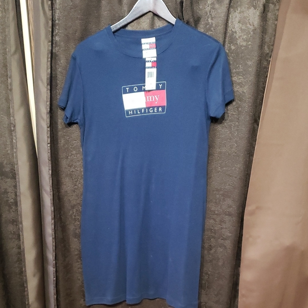 Tommy Hilfiger Classic Blue Mini Dress 100% Cotton NWT Logo Casual